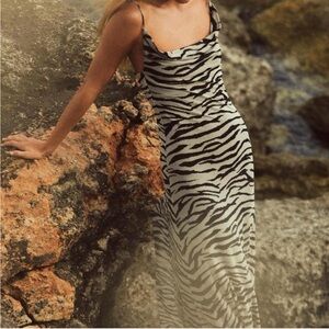 Zara Zebra Print maxi Slip Dress - Black & White